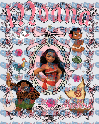 Moana Princess Maui Pua Hei Hei Est 2016 Floral Frame (DTF)