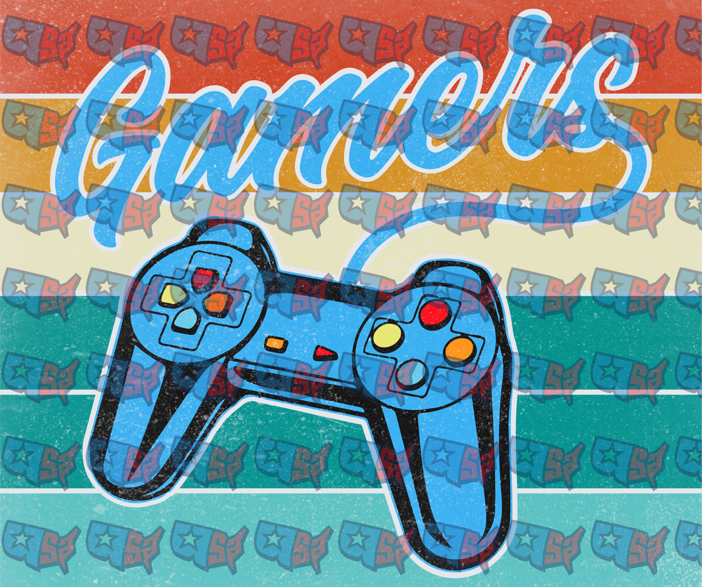 Retro Gamers Script Vintage Game Controller Stripes (DTF)