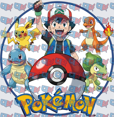 Ash Ketchum and Starter Pokemon Circle Badge (DTF)