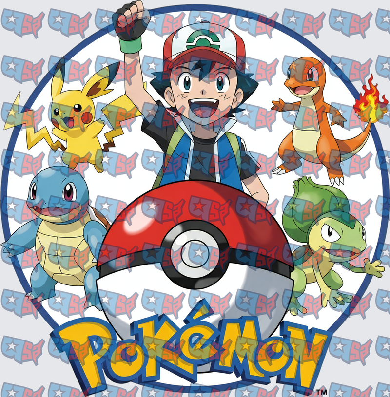 Ash Ketchum and Starter Pokemon Circle Badge (DTF)