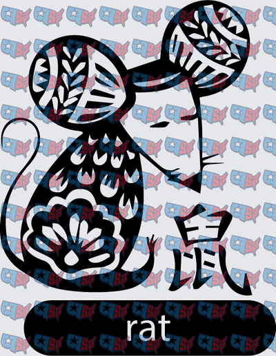 Chinese Zodiac Rat Papercut Style Design (DTF)