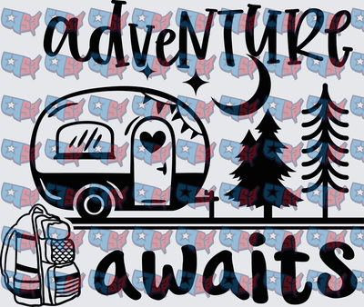 Adventure Awaits Camper Trailer Pine Trees Backpack (DTF)