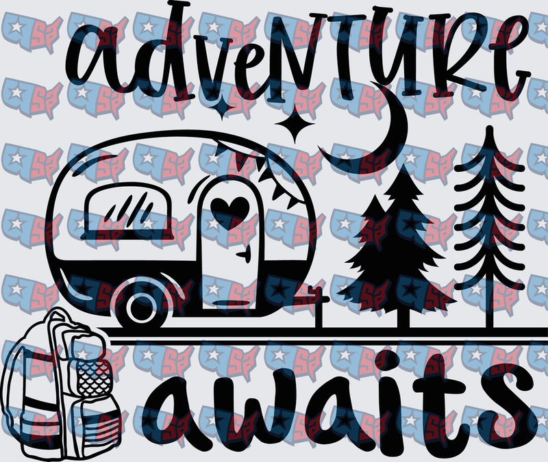 Adventure Awaits Camper Trailer Pine Trees Backpack (DTF)