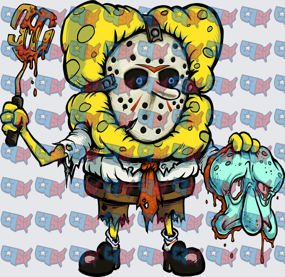Horror Masked Yellow Sponge Villain Bloody Gore (DTF)