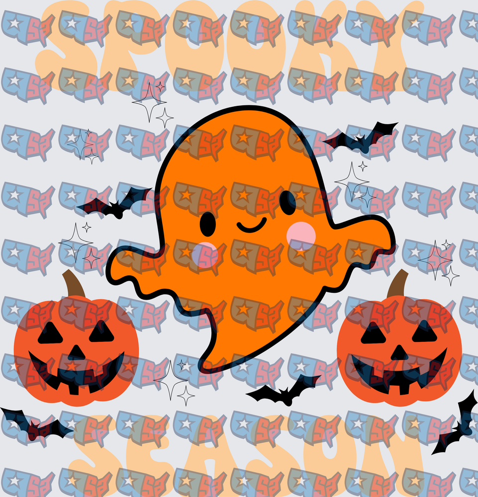 Cute Orange Ghost Jack-O-Lanterns Bats Halloween (DTF)