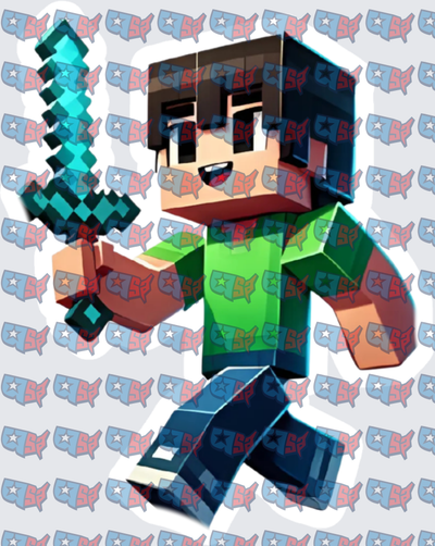 Blocky Gamer Boy Holding Diamond Sword (DTF)