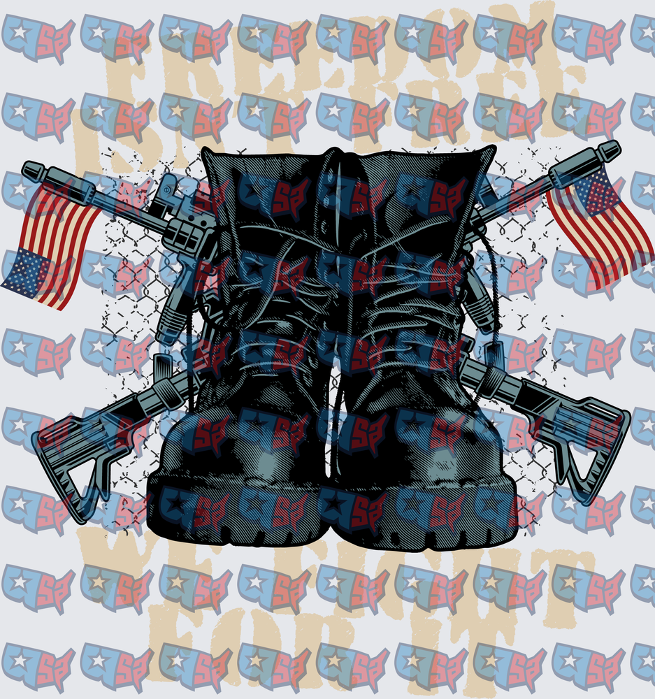 Military Combat Boots Crossed Rifles American Flags (DTF)