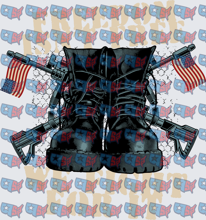 Military Combat Boots Crossed Rifles American Flags (DTF)