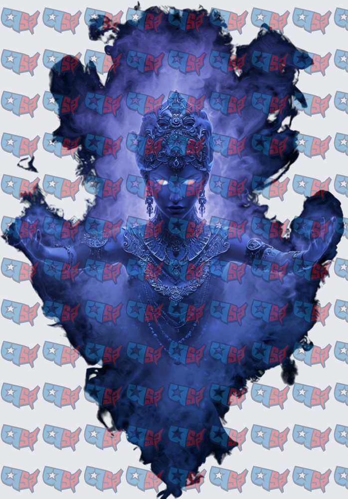 Mystical Blue Goddess With Glowing Eyes (DTF)