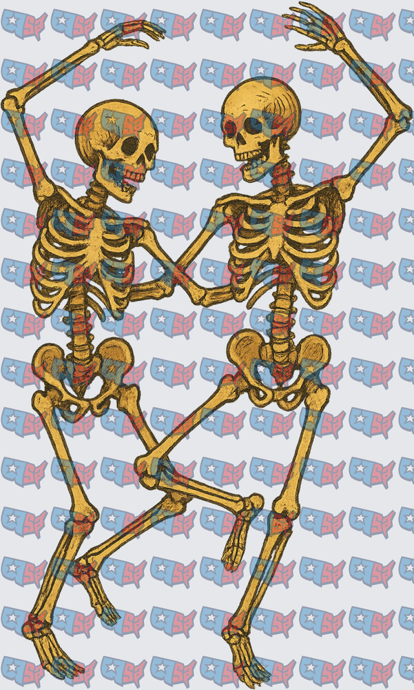 Two Dancing Skeletons Holding Hands (DTF)