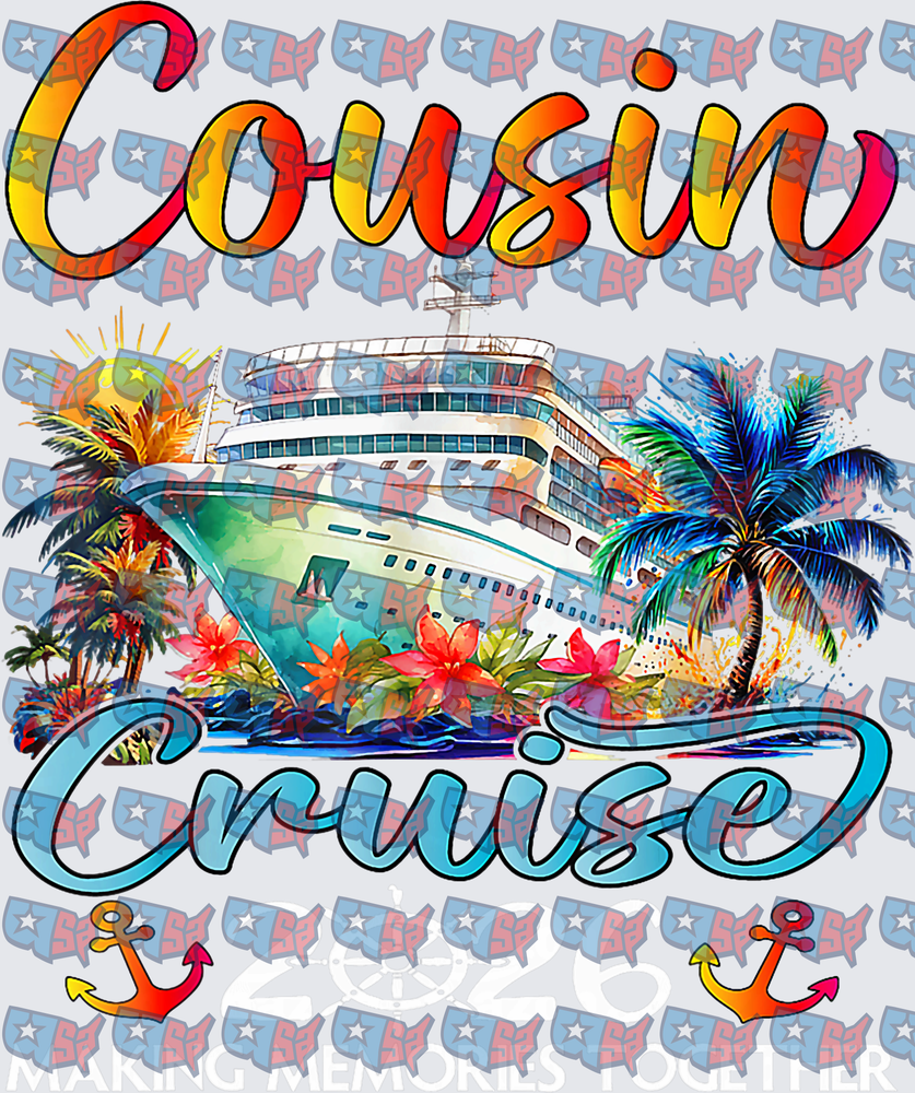 Cousin Cruise Tropical Ship Palm Trees Anchors (DTF)