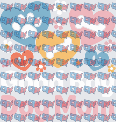 Good Boy Dog Mom Retro Smiley Hearts (DTF)