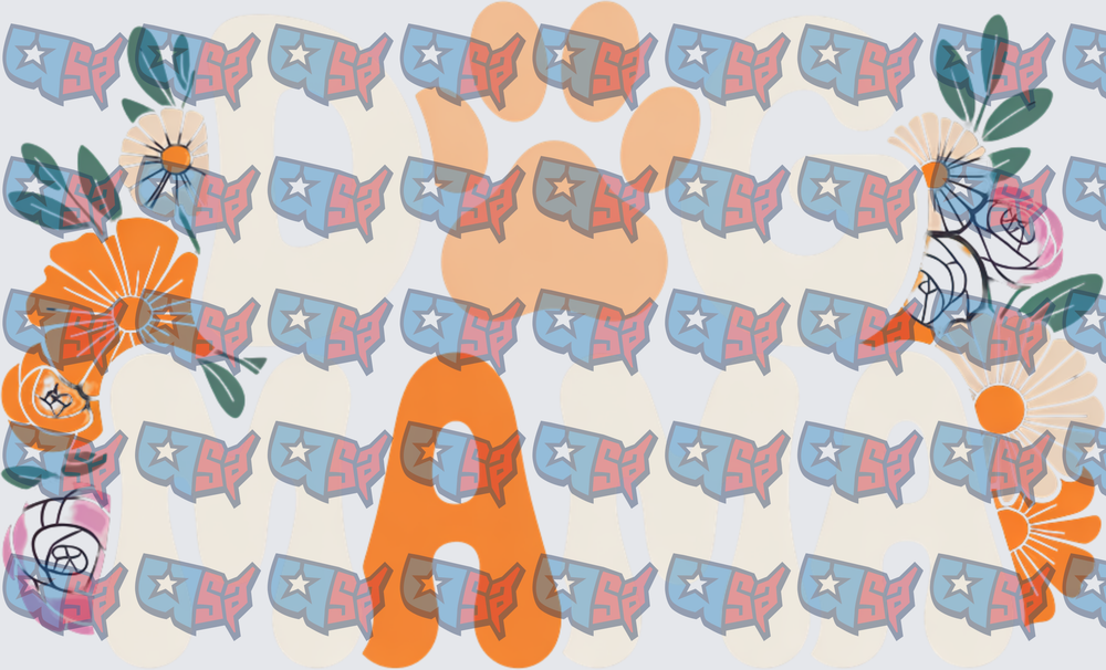 Orange Paw Print Letter A Floral USA Map Pattern (DTF)