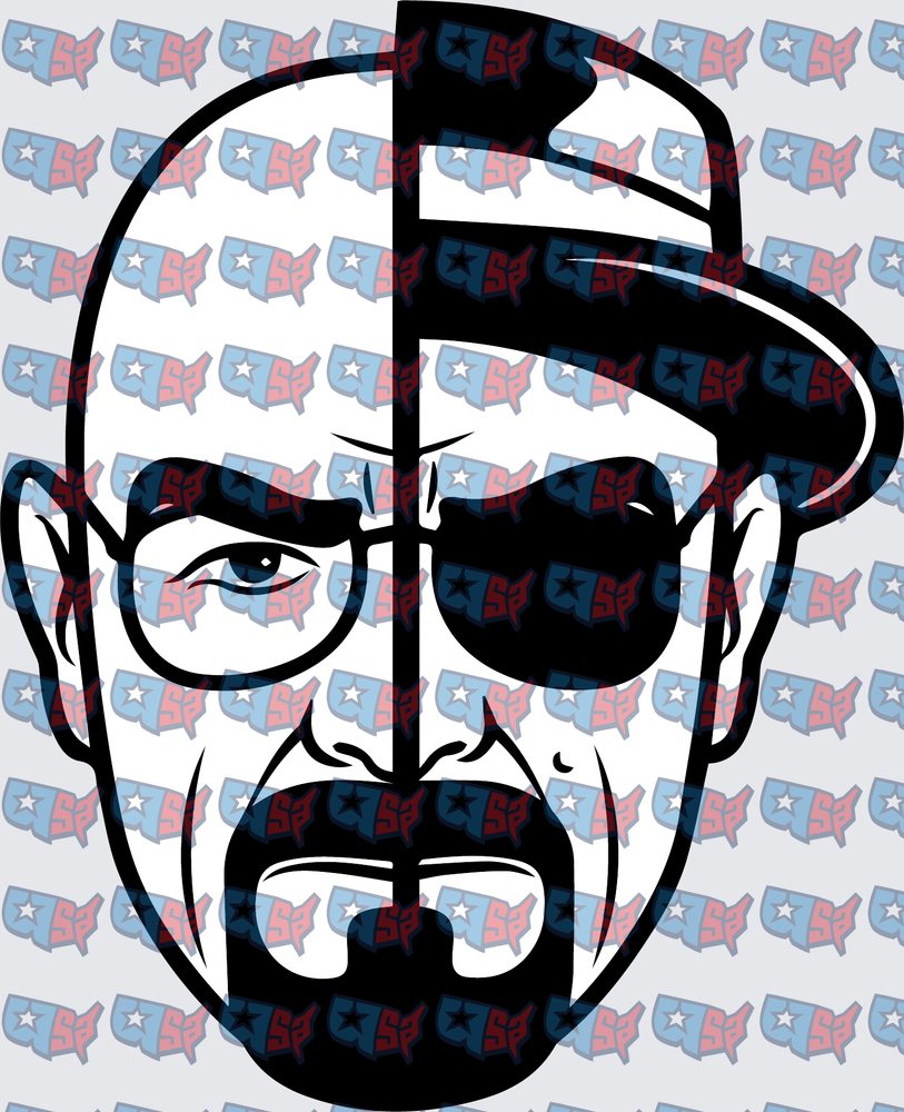 Bold Split-Face Bald Man With Cap And Glasses (DTF)