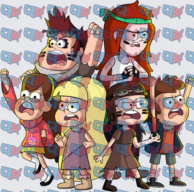 Gravity Falls Mystery Shack Gang Battle Ready (DTF)