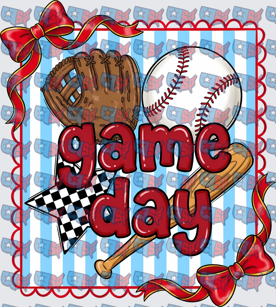 Game Day Baseball Glove Bat Red Bows Design (DTF)
