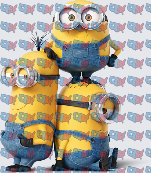 Three Yellow Minion Characters Stacked Together (DTF)