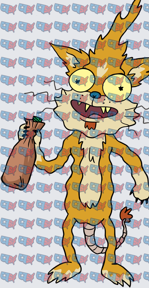 Crazy Wasted Cartoon Cat Holding Bag (DTF)