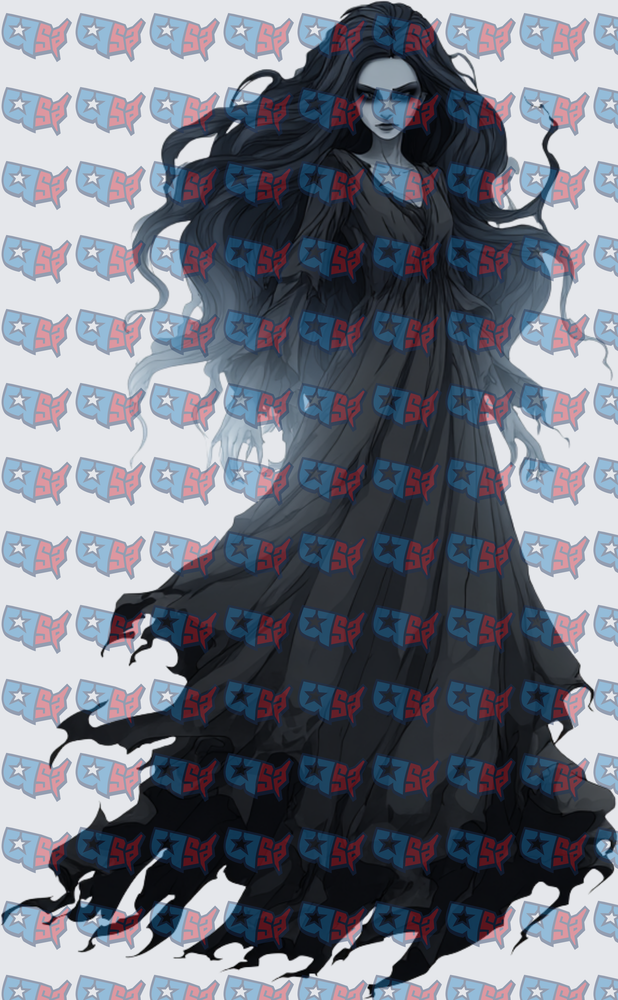 Dark Gothic Woman Flowing Black Tattered Gown (DTF)