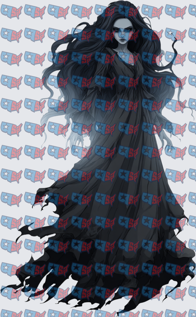 Dark Gothic Woman Flowing Black Tattered Gown (DTF)
