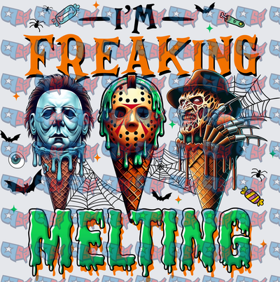 I'm Freaking Melting Horror Icons Ice Cream Cones Halloween (DTF)