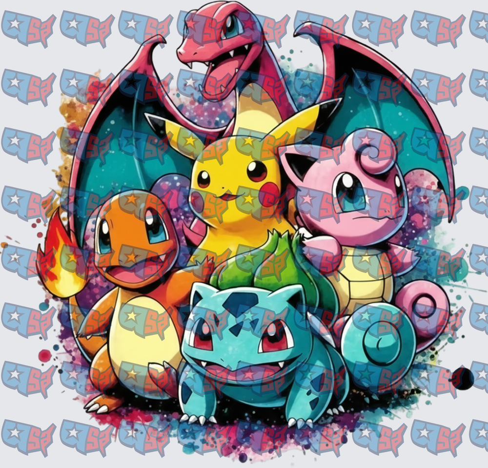 Colorful Pocket Monster Squad Watercolor Circle Group (DTF)