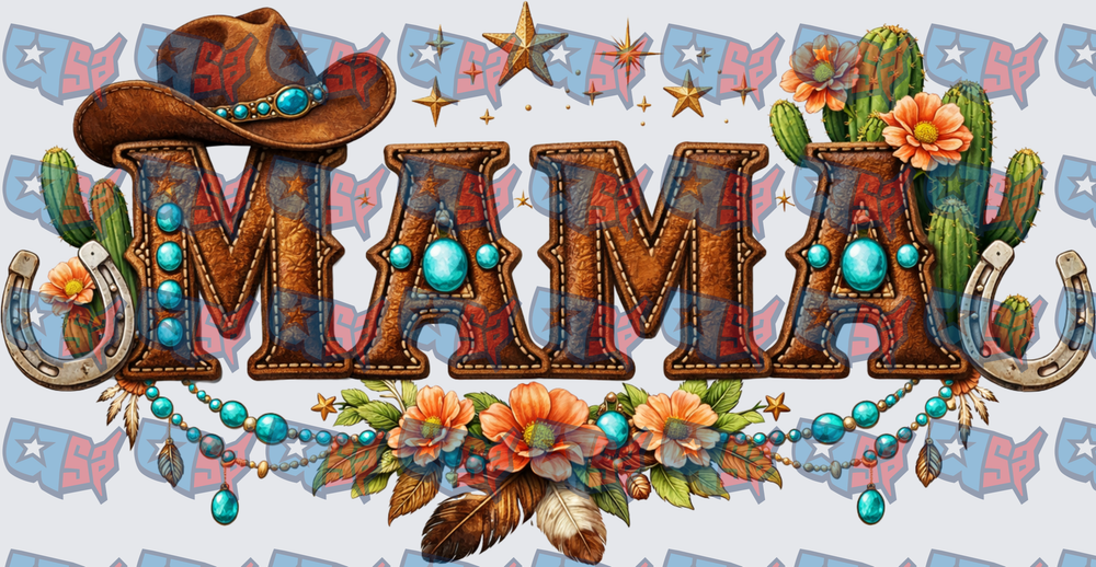 Western Mama Leather Look Turquoise Floral Cowboy Hat (DTF)