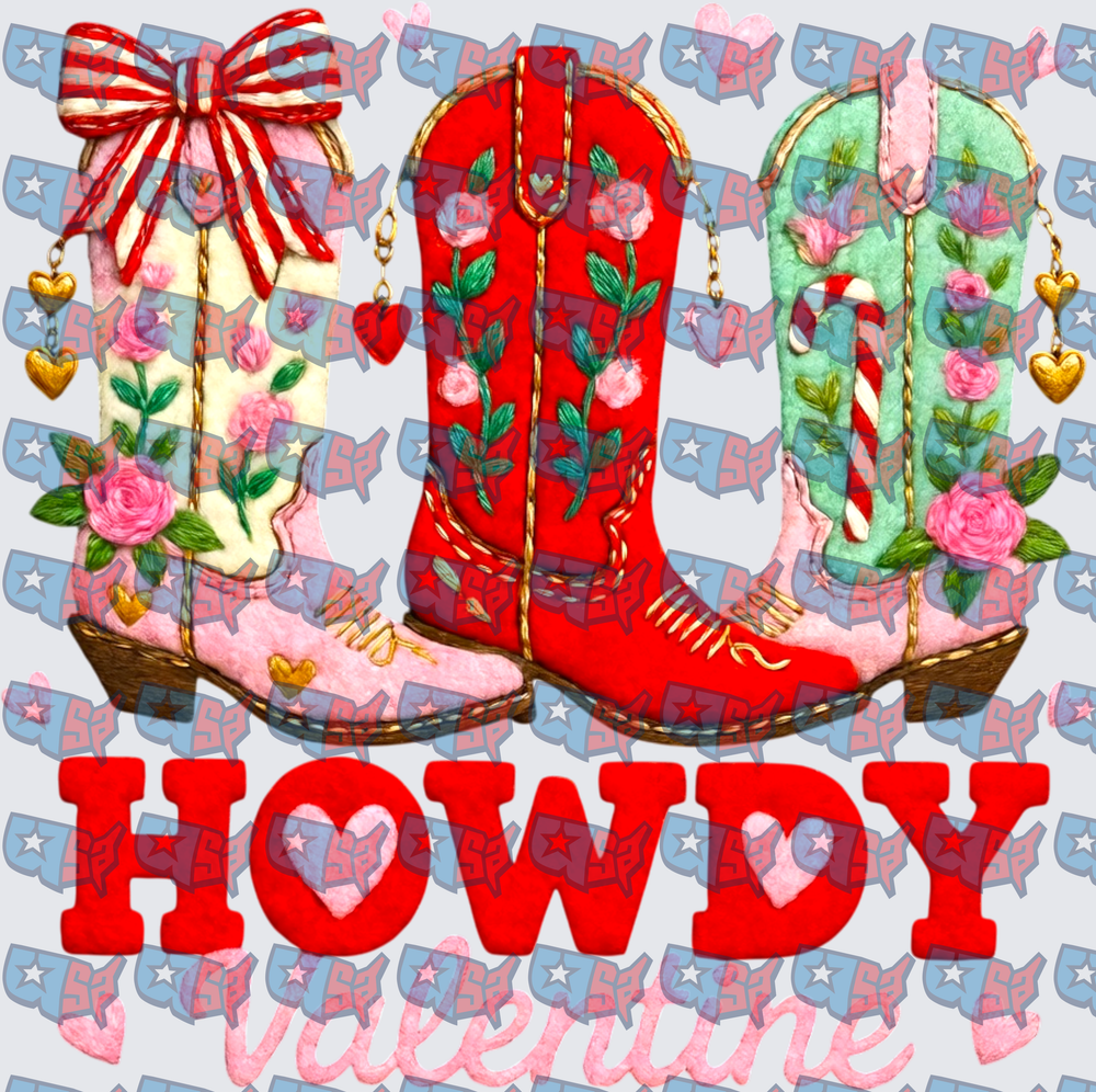 Howdy Valentine Floral Western Cowboy Boots Trio (DTF)
