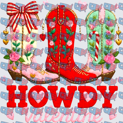 Howdy Valentine Floral Western Cowboy Boots Trio (DTF)