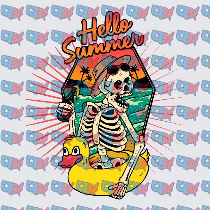 Hello Summer Skeleton Duck Float Beach (DTF)