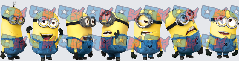 Seven Yellow Minion Characters In A Row (DTF)