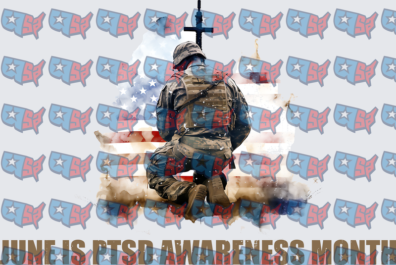 Soldier Kneeling at Cross June Is PTSD Awareness Month (DTF)