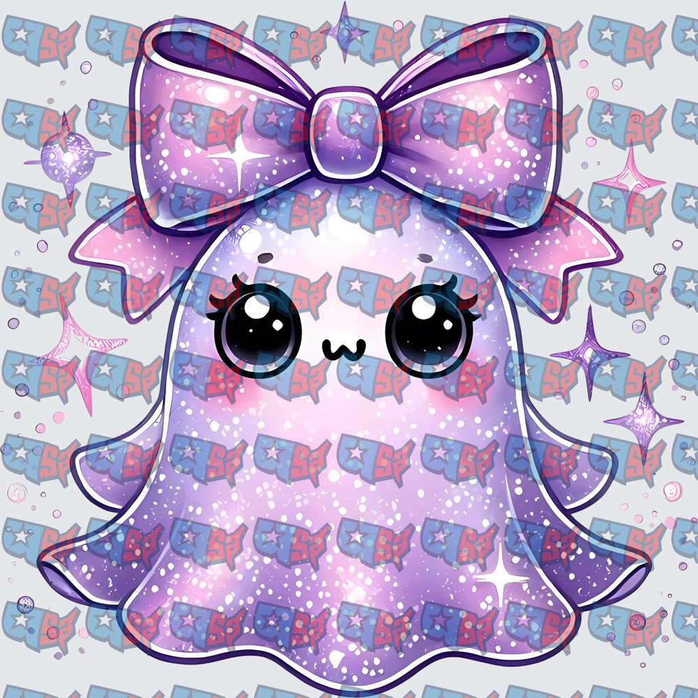 Kawaii Galaxy Ghost With Purple Glitter Bow (DTF)