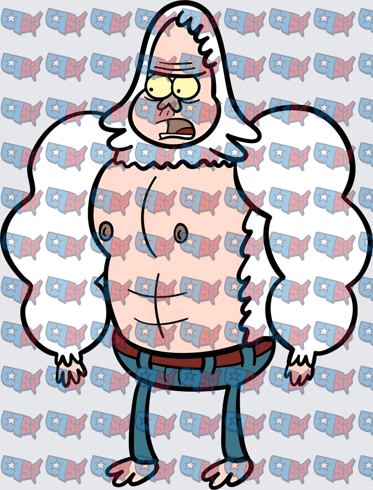 Shirtless Old Man Cartoon With Wild White Hair (DTF)