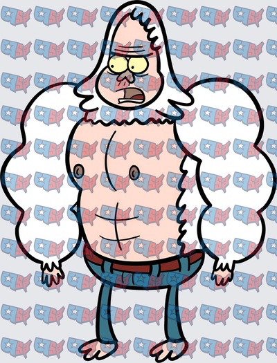 Shirtless Old Man Cartoon With Wild White Hair (DTF)