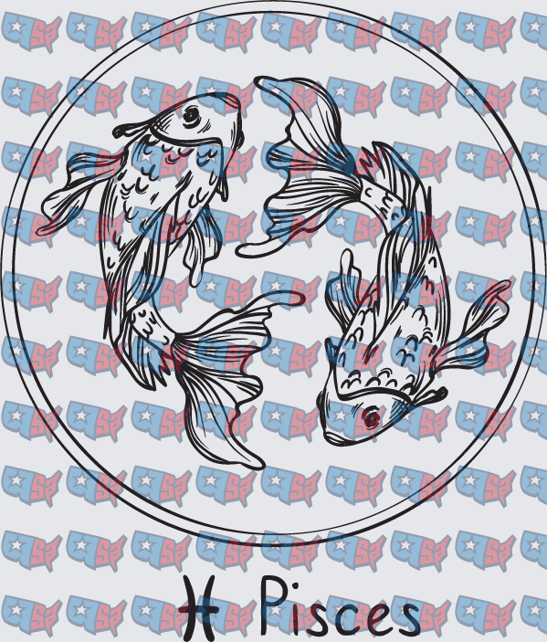Pisces Zodiac Koi Fish Circle Symbol (DTF)