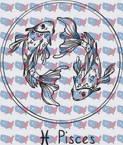 Pisces Zodiac Koi Fish Circle Symbol (DTF)