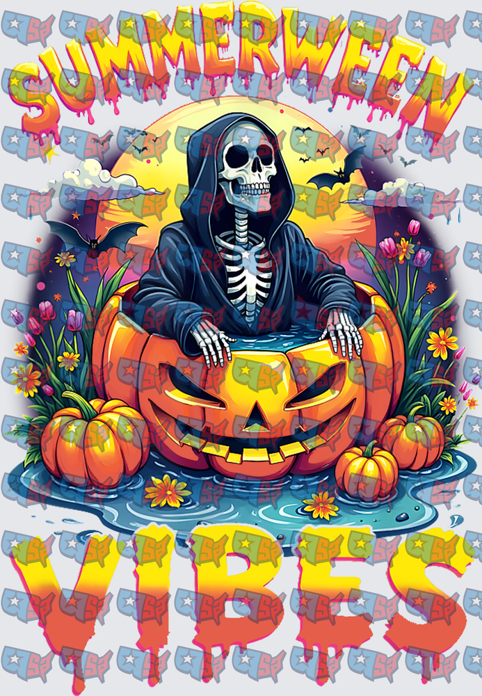 Summerween Vibes Skeleton Pumpkin Pool Party (DTF)