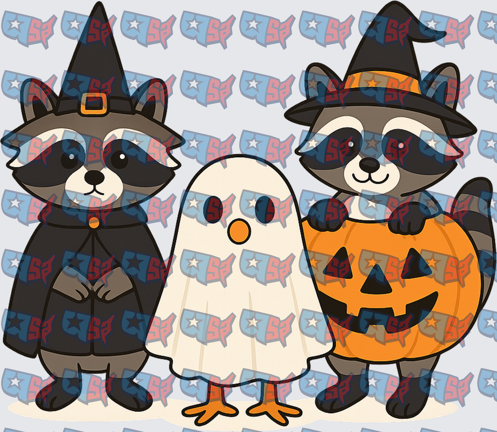 Cute Halloween Raccoons Ghost Pumpkin Witch Trio (DTF)