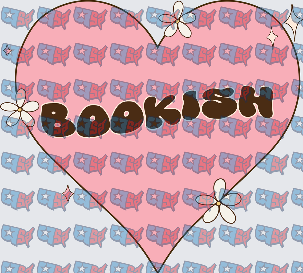 Bookish Pink Heart with Retro Daisy Flowers (DTF)