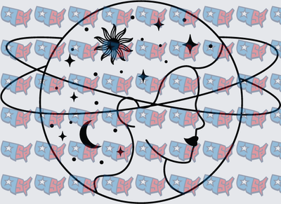 Celestial Face Planet Sun Moon Stars Orbit (DTF)