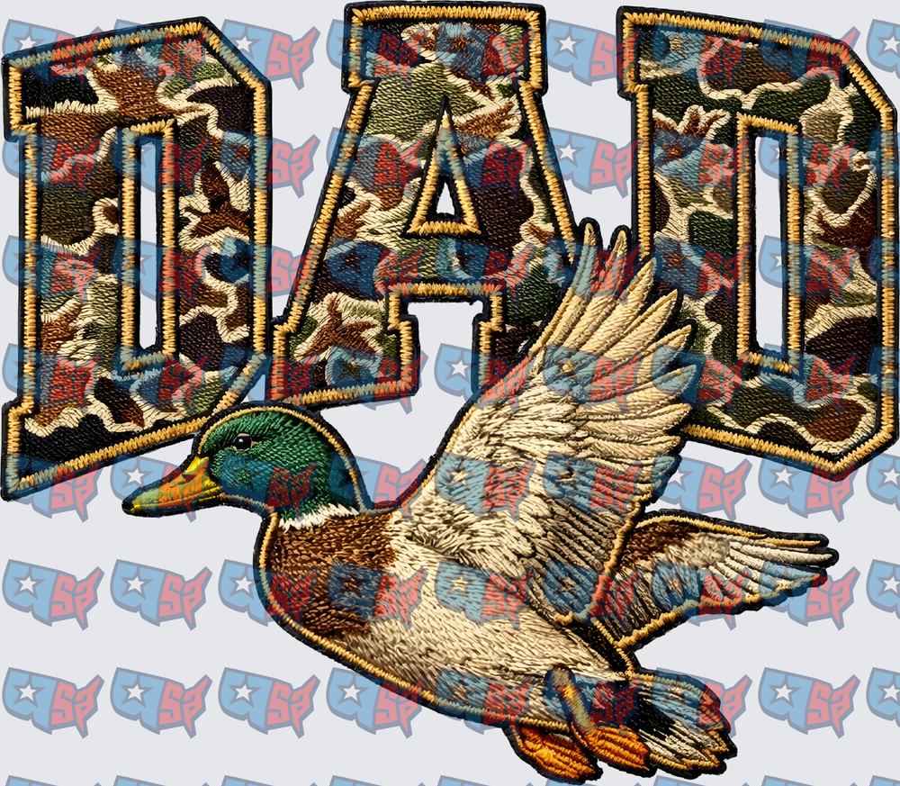 Embroidered Camo DAD Mallard Duck Flying (DTF)