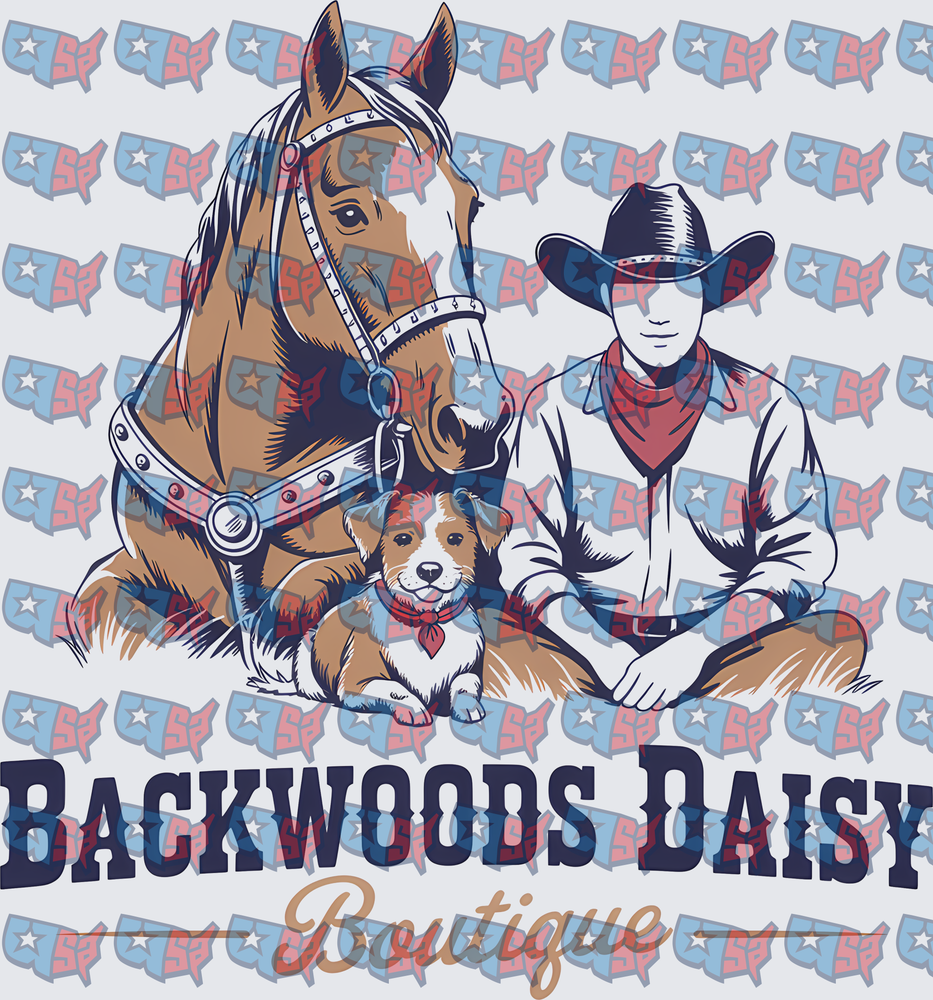 Cowboy With Horse and Dog Western Scene (DTF)