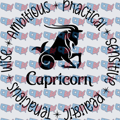 Capricorn Zodiac Goat Traits Circle Design (DTF)