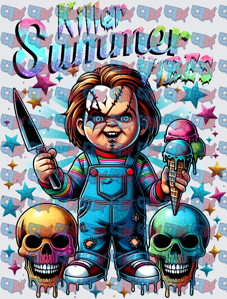 Killer Summer Vibes Horror Doll Skulls Ice Cream (DTF)