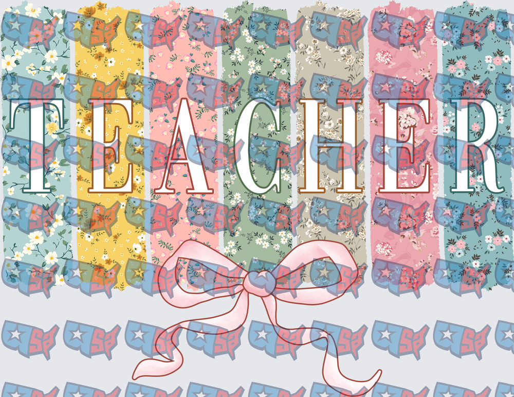 Floral Stripe Teacher Coquette Bow Design (DTF)
