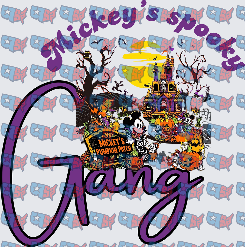 Mickey's Spooky Gang Halloween Pumpkin Patch Scene (DTF)
