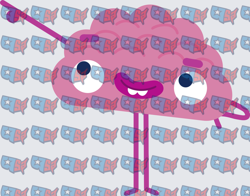 Cute Cartoon Brain Character With Legs Smiling (DTF)