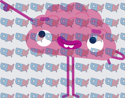 Cute Cartoon Brain Character With Legs Smiling (DTF)