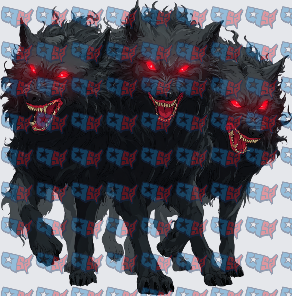 Three-Headed Black Demon Wolf Red Eyes Snarling (DTF)